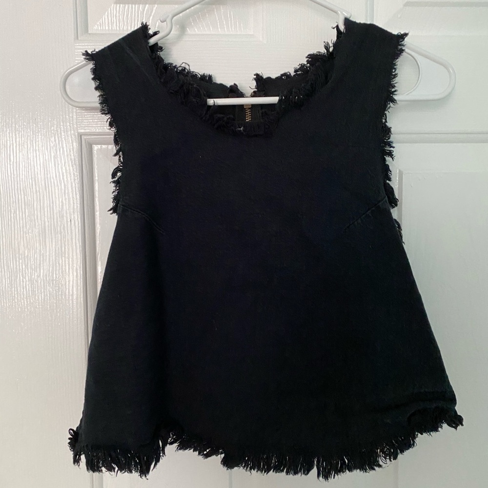 Distressed black denim crop top